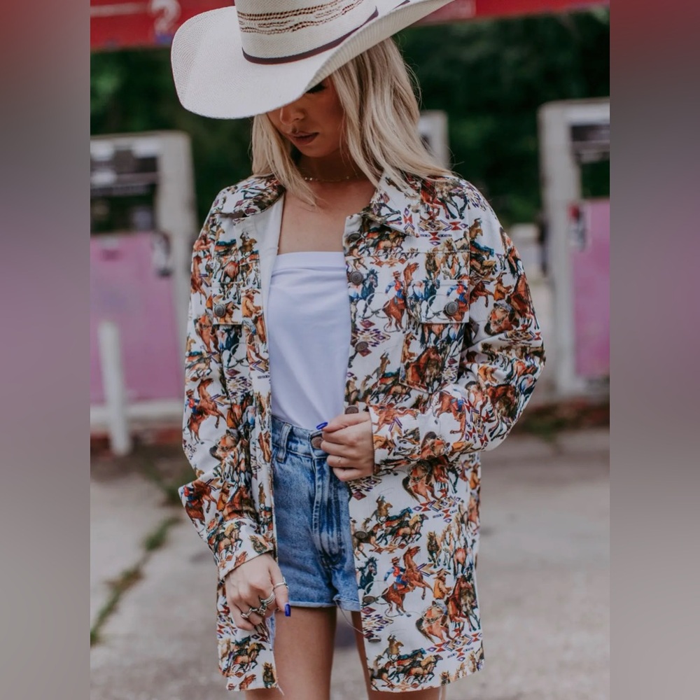 Colorful Western Print Shacket